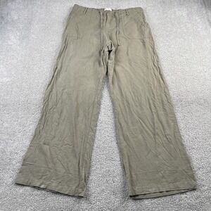 Just Living Pants Womens Large Brown Linen Blend Wide Leg Relaxed Drawstring